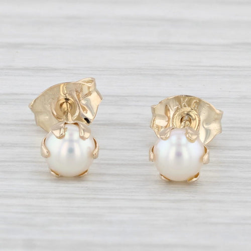 Light Gray Cultured Pearl Stud Earrings 14k Yellow Gold Round Solitaire Studs