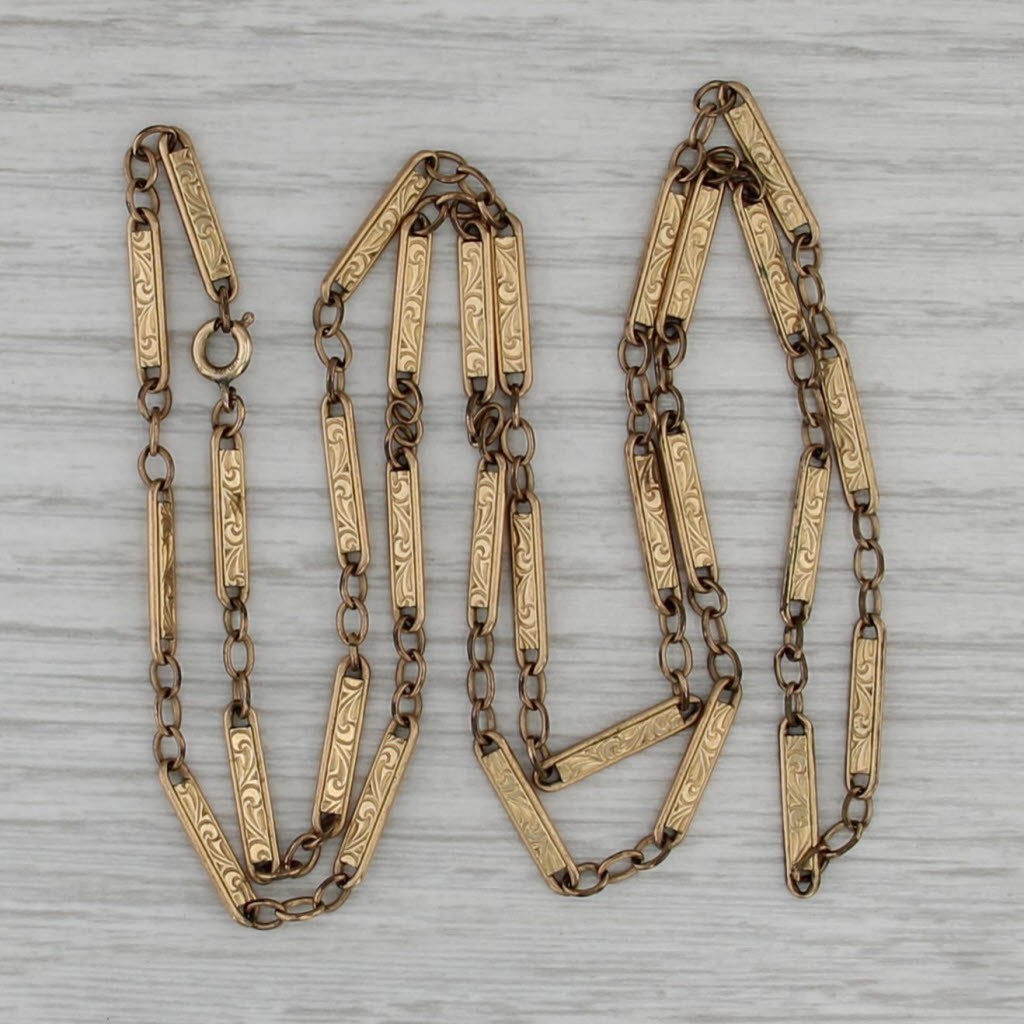 Antique Bar Link Necklace 1/20 12k Gold Filled 25" 2.8mm