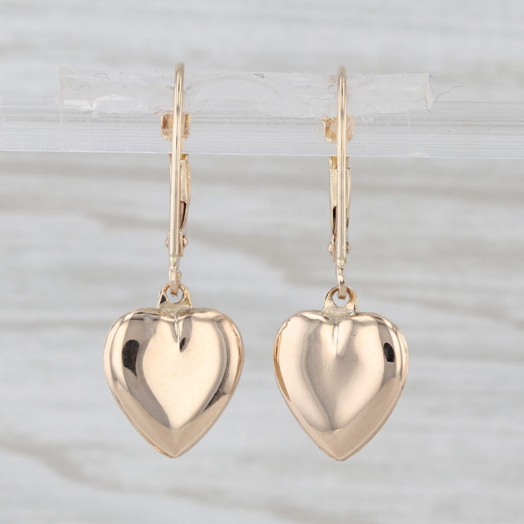 Heart Dangle Earrings 14k Yellow Gold Leverback Drops