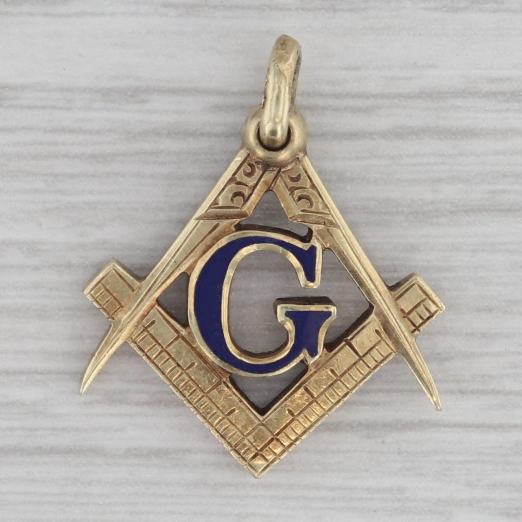 Gray Antique Masonic Pendant Fob Square Compass Blue Lodge 14k Gold