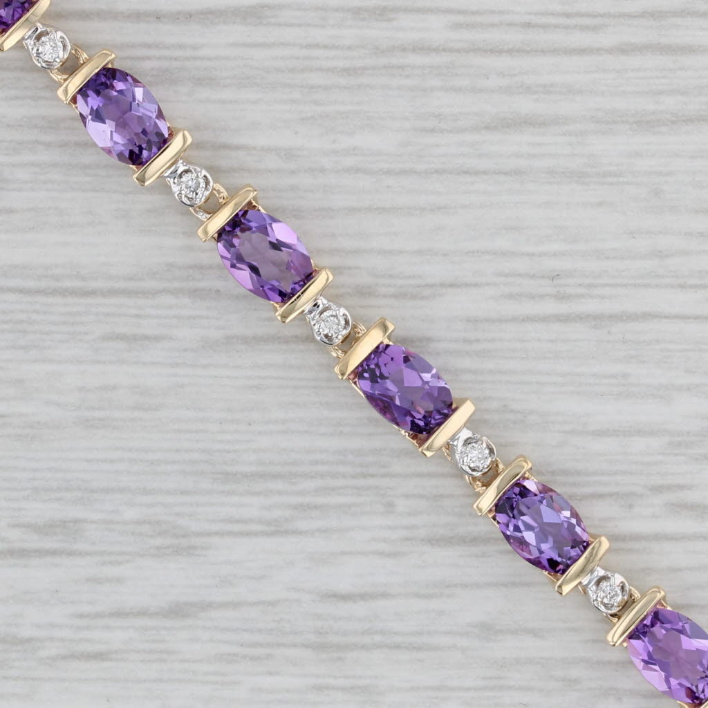 Gray 7.48ctw Amethyst Diamond Tennis Bracelet 14k Yellow Gold 7.25" 4.1mm