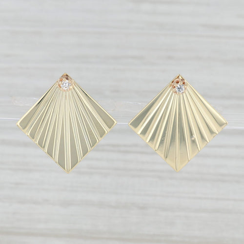 Light Gray Vintage 0.10ctw Diamond Rayed Square Earrings 14k Yellow Gold