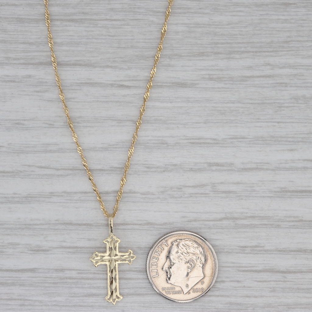 Gray Openwork Cross Pendant Necklace 14k Yellow Gold 18.75" Singapore Chain
