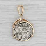 Gray Ancient Coin Copy Dolphin Bezel Pendant Cubic Zirconia 10k Gold Sterling Silver