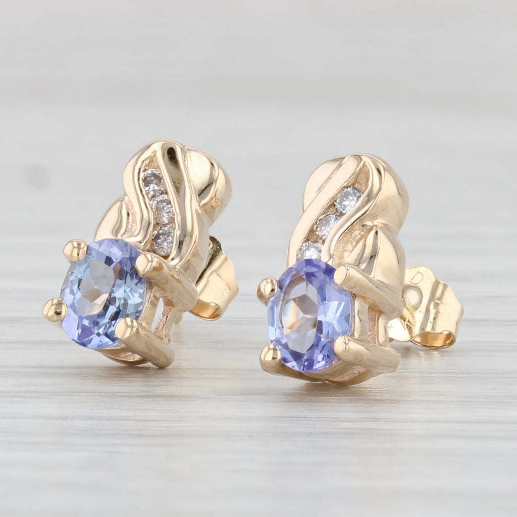 Light Gray 0.75ctw Tanzanite Diamond Stud Earrings 14k Yellow Gold