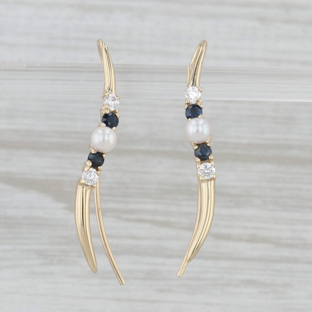 Cultured Pearl Blue Sapphire Cubic Zirconia Drop Earrings 14k Gold Hook Posts
