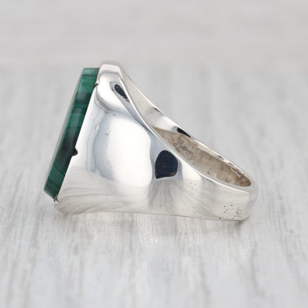 Vintage Oval Green Malachite Ring Sterling Silver Taxco Mexico Size 9.5