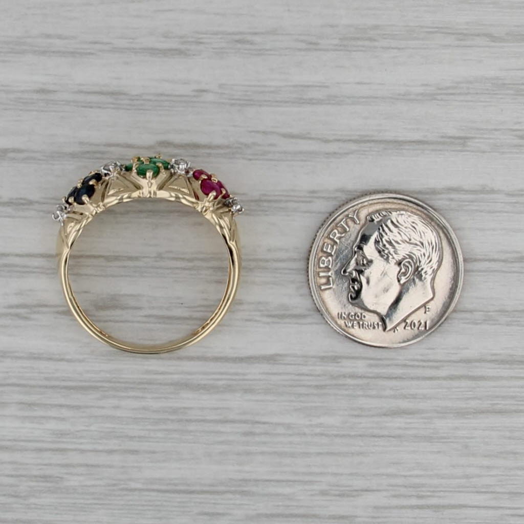 0.94ctw Ruby Emerald Sapphire Diamond Flower Ring 14k Yellow Gold Size 8.25