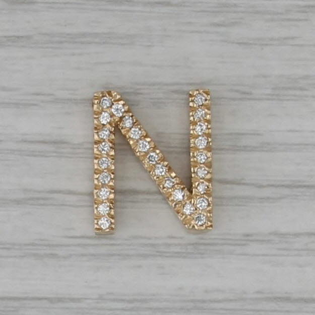 0.30ctw Diamond Letter Initial N Pendant 14k Yellow Gold Floating Drop