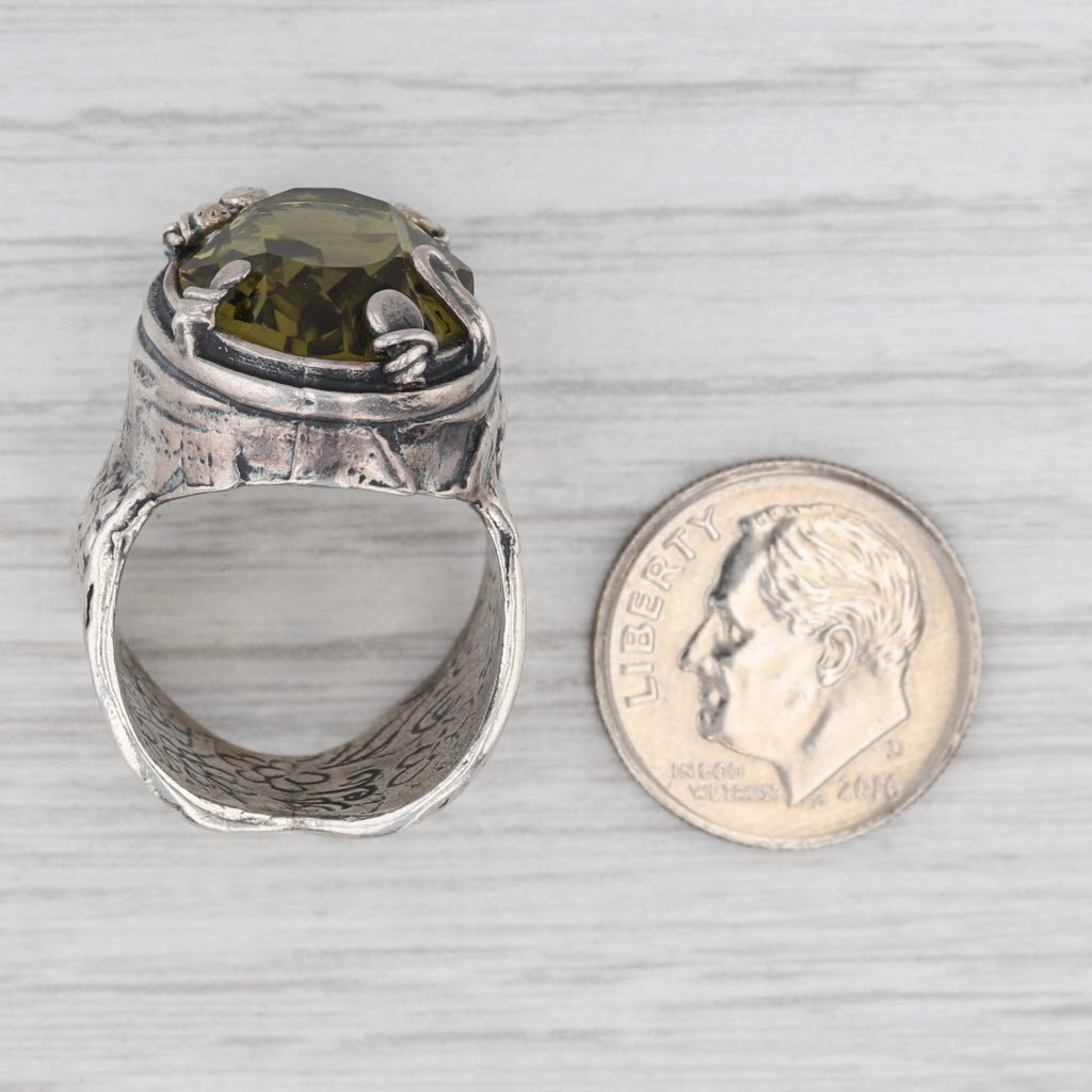 Light Gray Silpada Olivine Green Swarovski Crystal Ring Sterling Silver R1883 Size 7