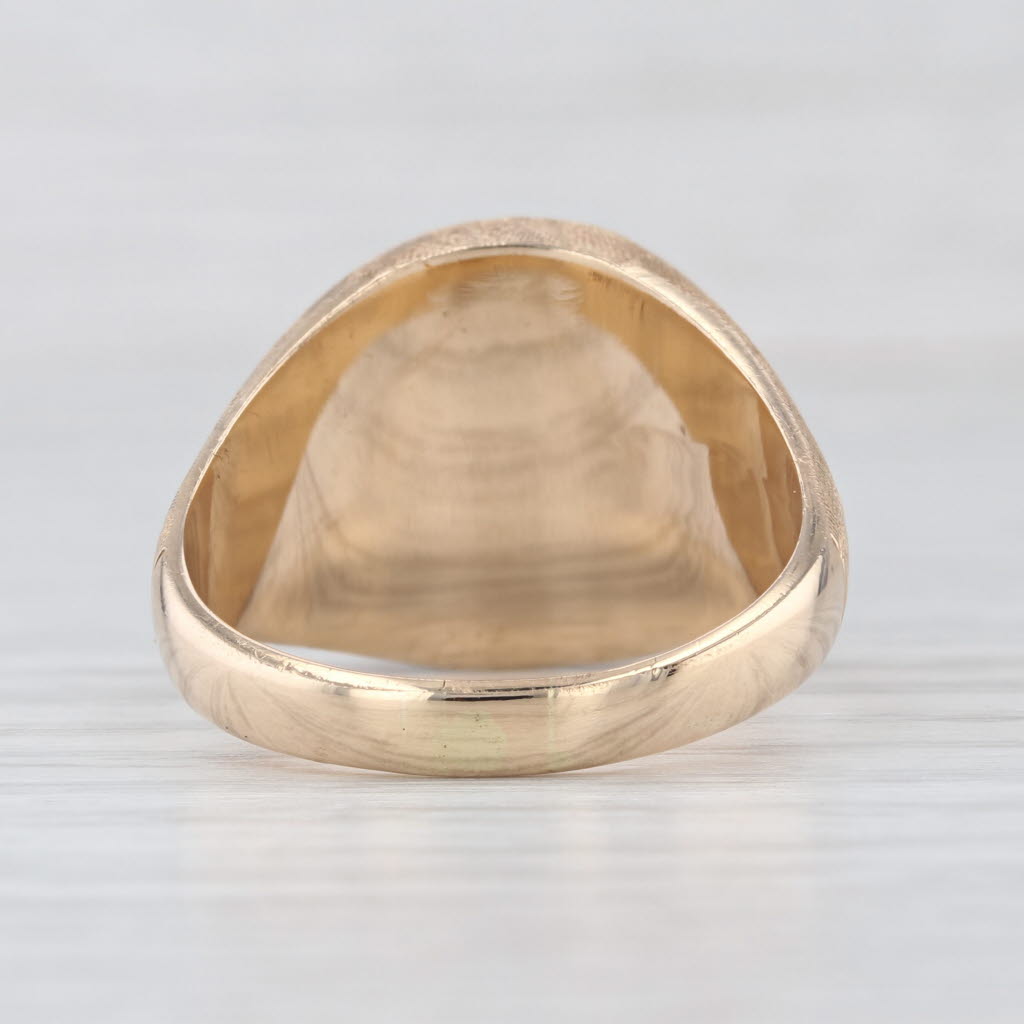Vintage Hematite Carved Intaglio Ring 10k Yellow Gold Hammered Band Solid Back