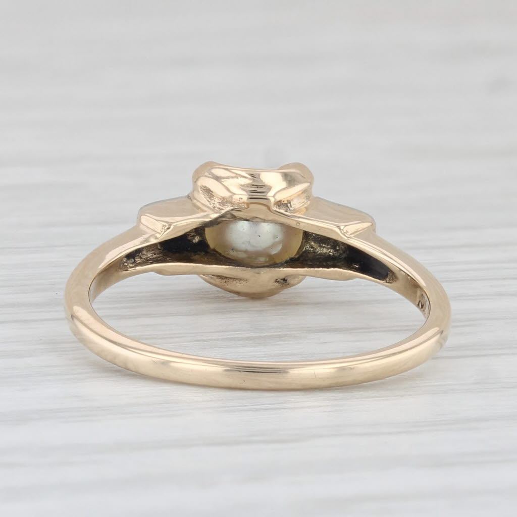 Light Gray Vintage Cultured Pearl Solitaire Ring 10k Yellow Gold Size 6