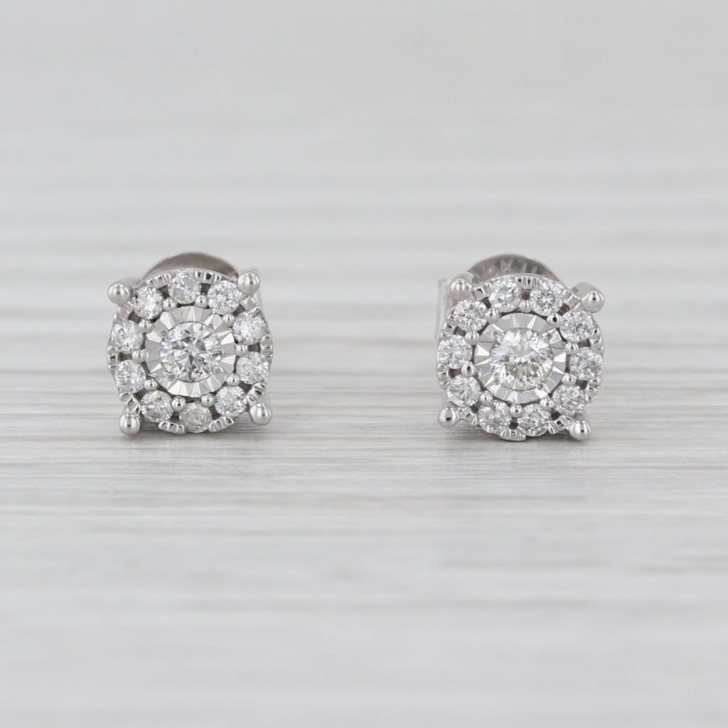 0.24ctw Diamond Halo Stud Earrings 14k White Gold Round Studs Butterfly Backs