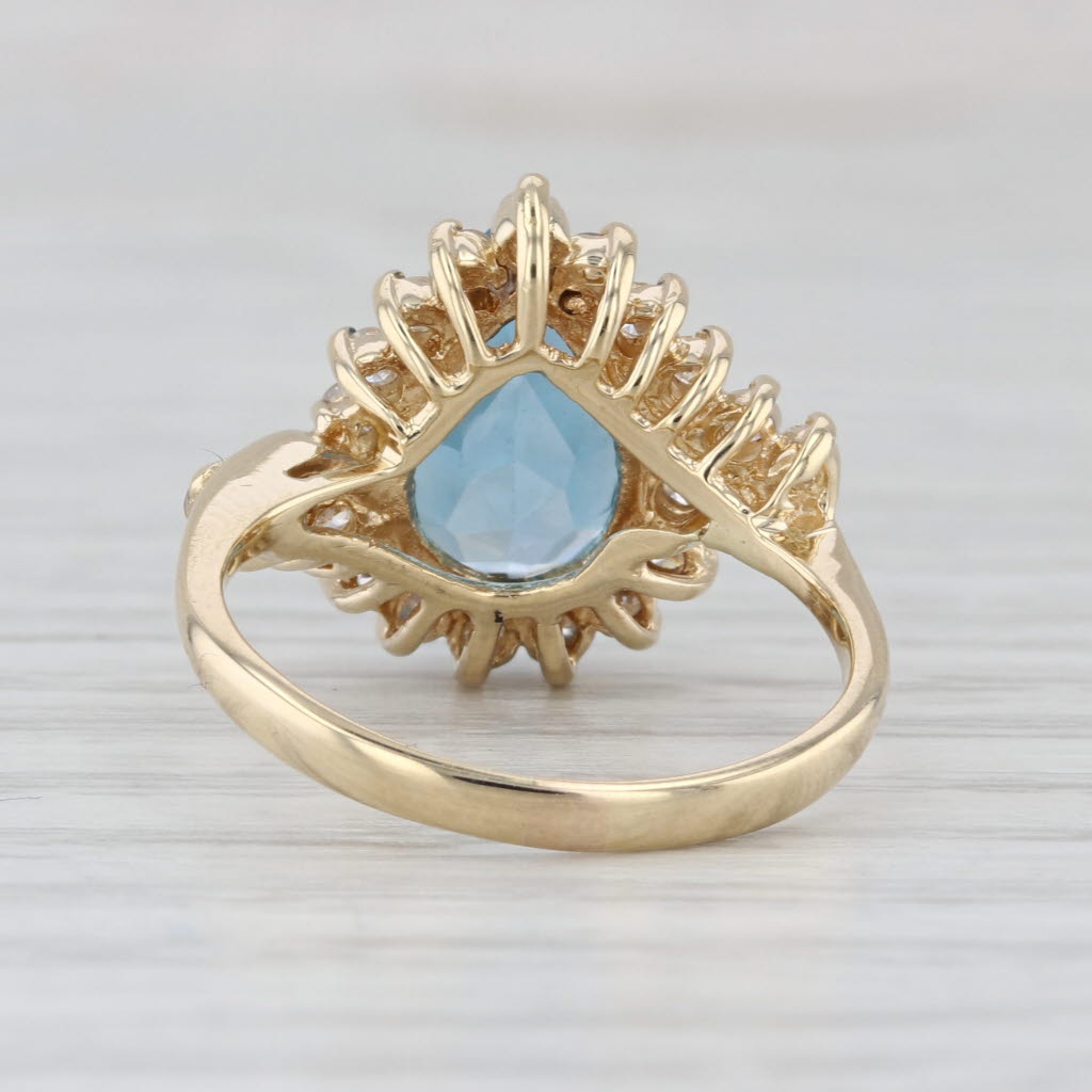 4ctw Pear Blue Topaz Halo Bypass Ring 14k Yellow Gold Size 6.75