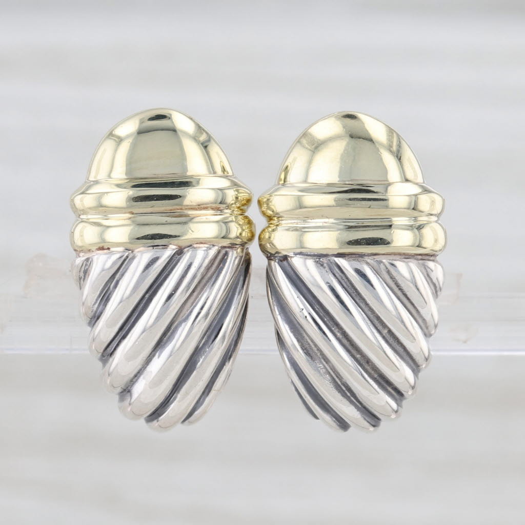 David Yurman Shrimp Huggie Thoroughbread Drop Earrings Sterling Silver 14k Gold