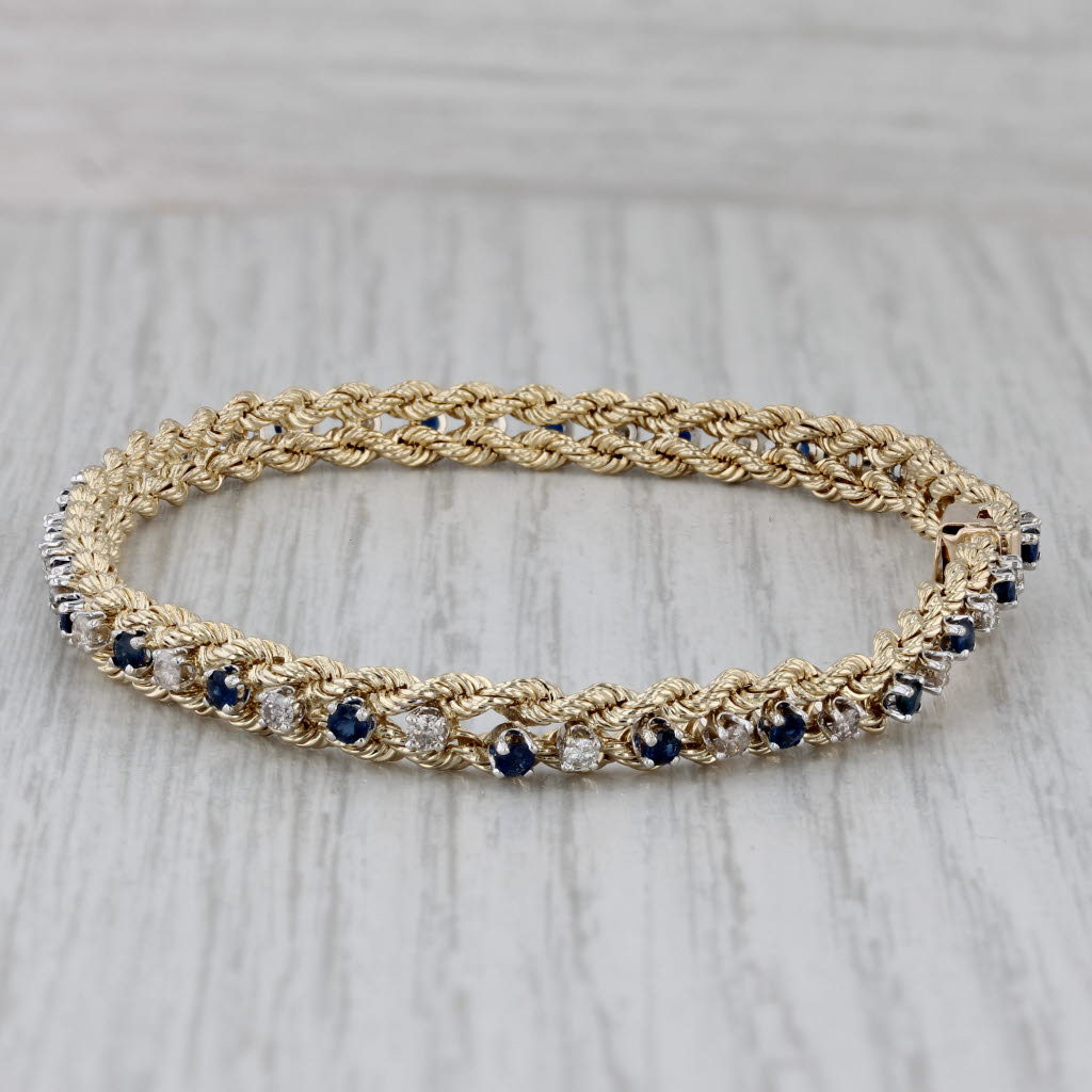 Gray 1.92ctw Blue Sapphire Diamond Tennis Bracelet 14k Yellow Gold 6.5" Rope Chain