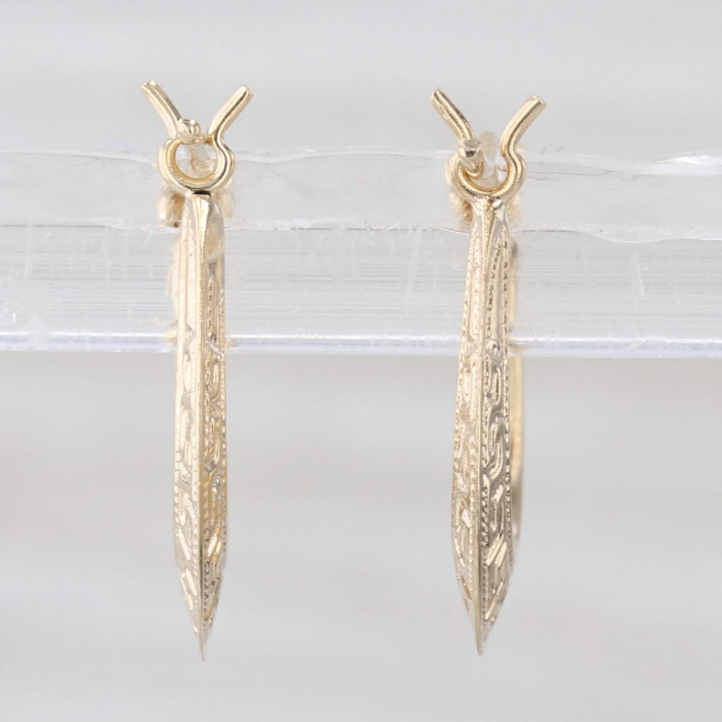 Greek Key Pattern Hoop Earrings 14k Yellow Gold Snap Top Round Hoops