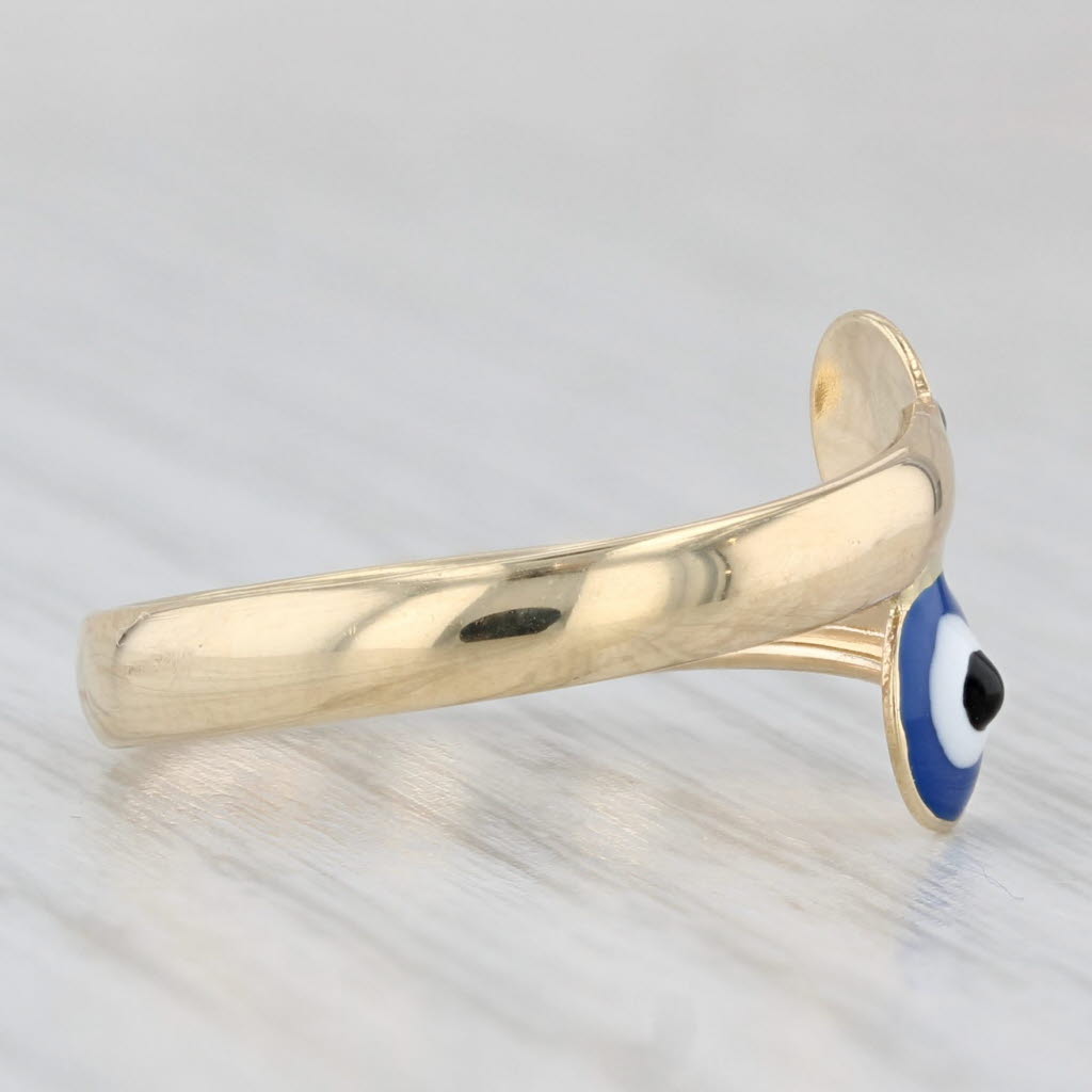 Light Gray New Enamel All Seeing Eye of Deity Bypass Ring 14k Yellow Gold Size 6