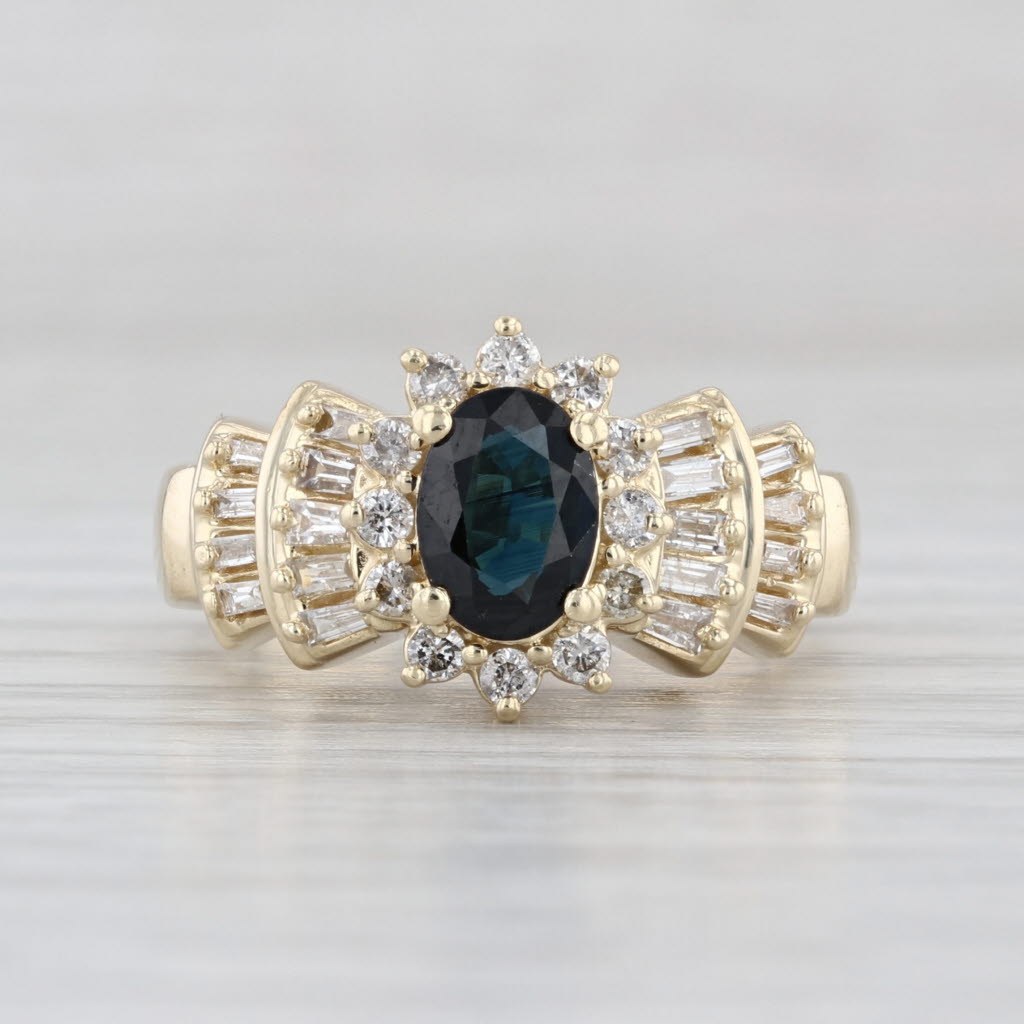 1.50ctw Blue Sapphire Diamond Halo Ring 14k Yellow Gold Size 6.75