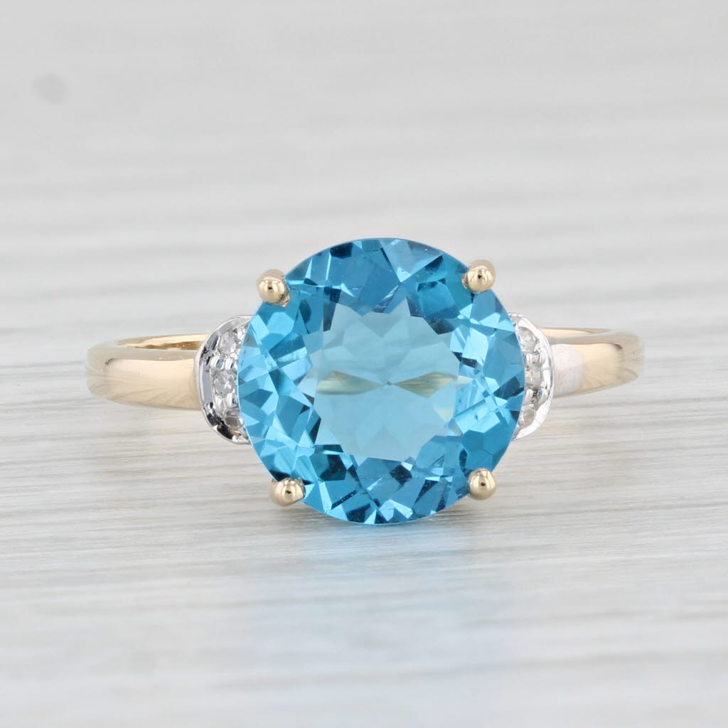 Light Gray 3.20ctw Round Blue Topaz Diamond Ring 14k Yellow Gold Size 8