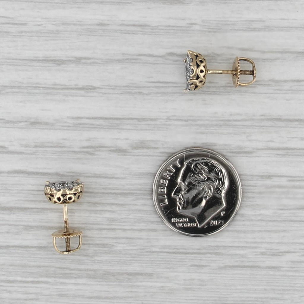 New 0.57ctw Diamond Halo Stud Earrings 14k Yellow Gold Screw Back Studs