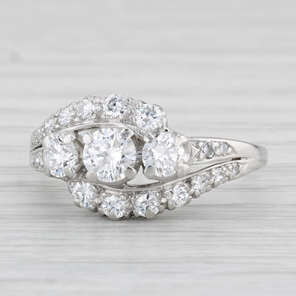 Light Gray 1.18ctw Round Diamond Bypass Engagement Ring Platinum Size 7.5