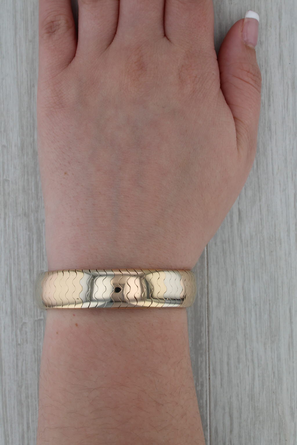 Cartier Tri-Gold Wave Cuff Bracelet 18k White Yellow Rose Gold 6.5" 14.7mm