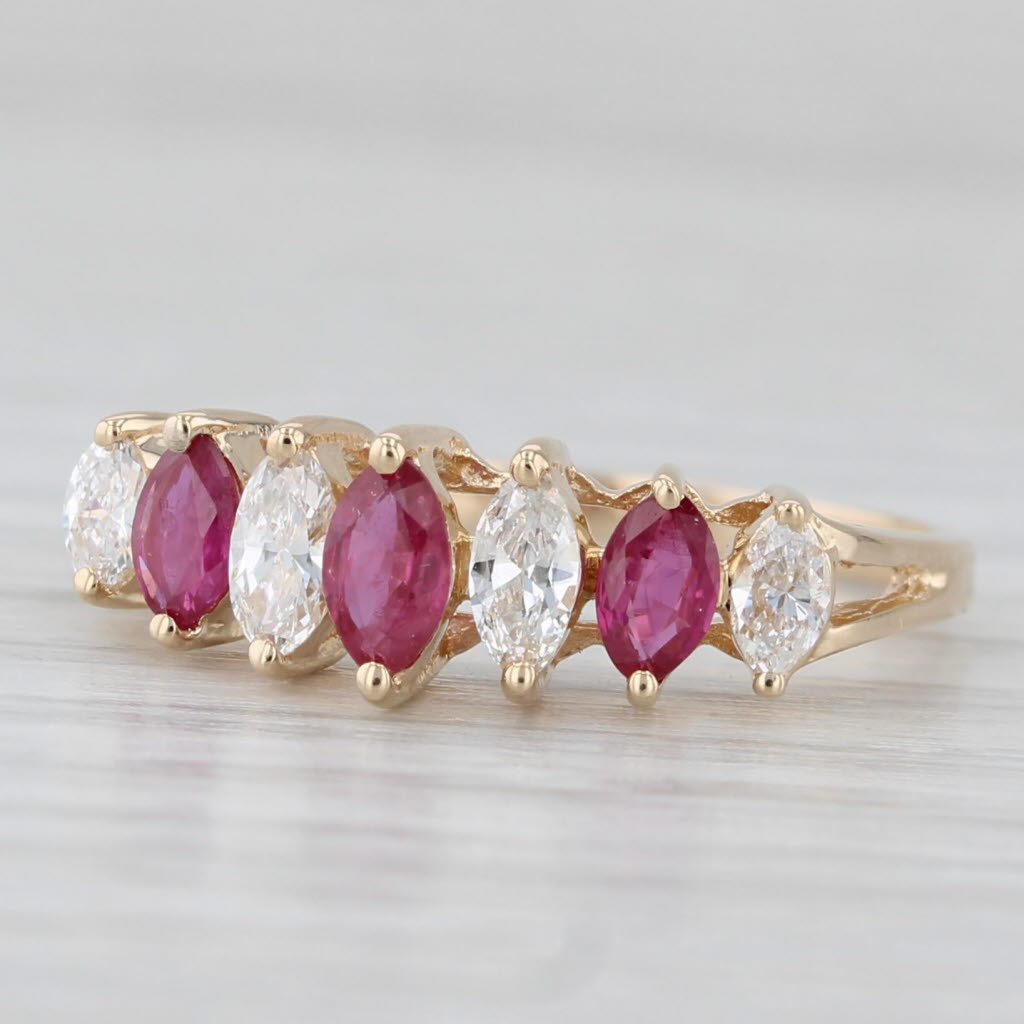 Light Gray 0.71ctw Ruby Diamond Tiered Pyramid Ring 14k Yellow Gold Size 6