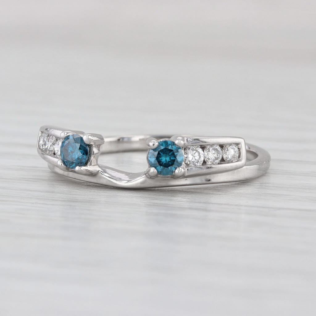 0.44ctw Blue White Sapphire Wedding Band Guard Ring 14k White Gold Stackable