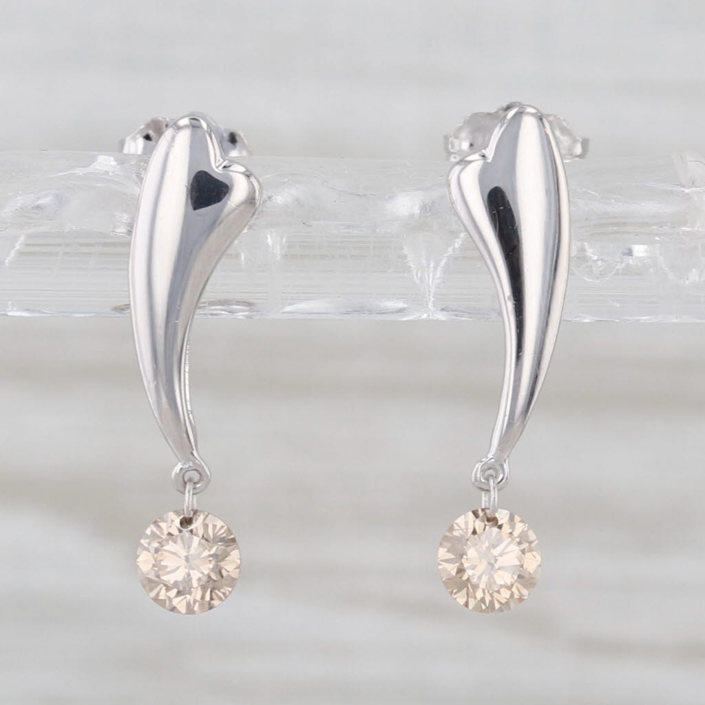0.38ctw Champagne Diamond Solitaire Drop Earrings 18k White Gold