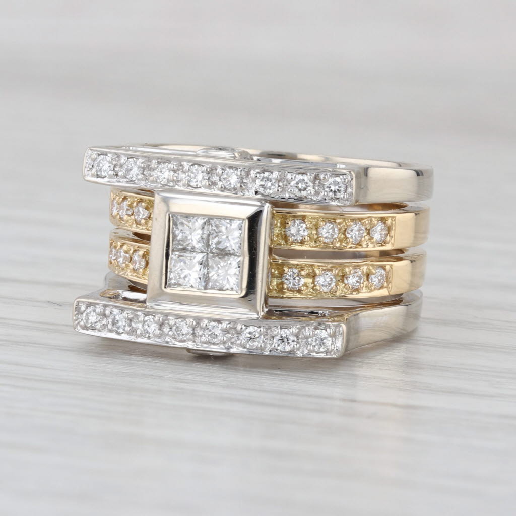 0.70ctw Diamond Multiband 2-Toned Ring 18k White Yellow Gold Size 7.25
