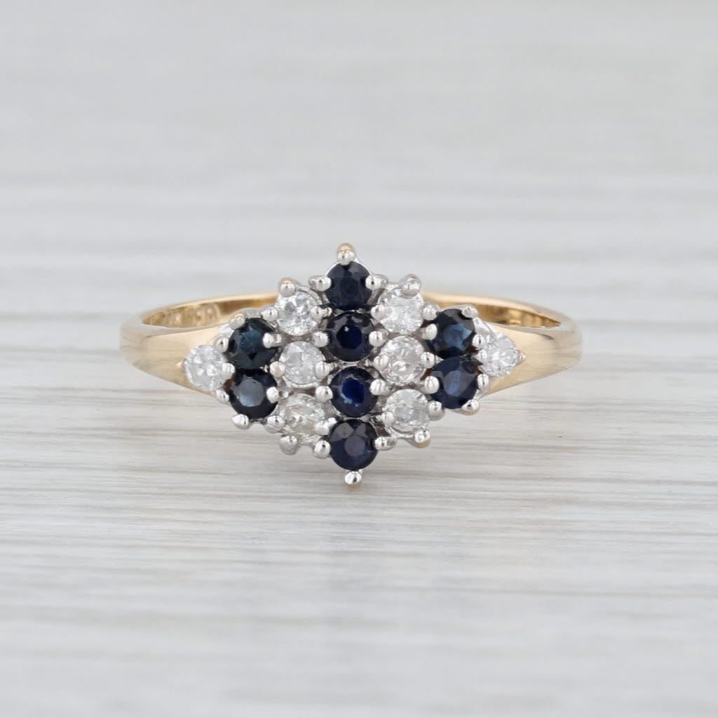 0.47ctw Blue Sapphire Diamond Cluster Ring 14k Yellow Gold Size 7