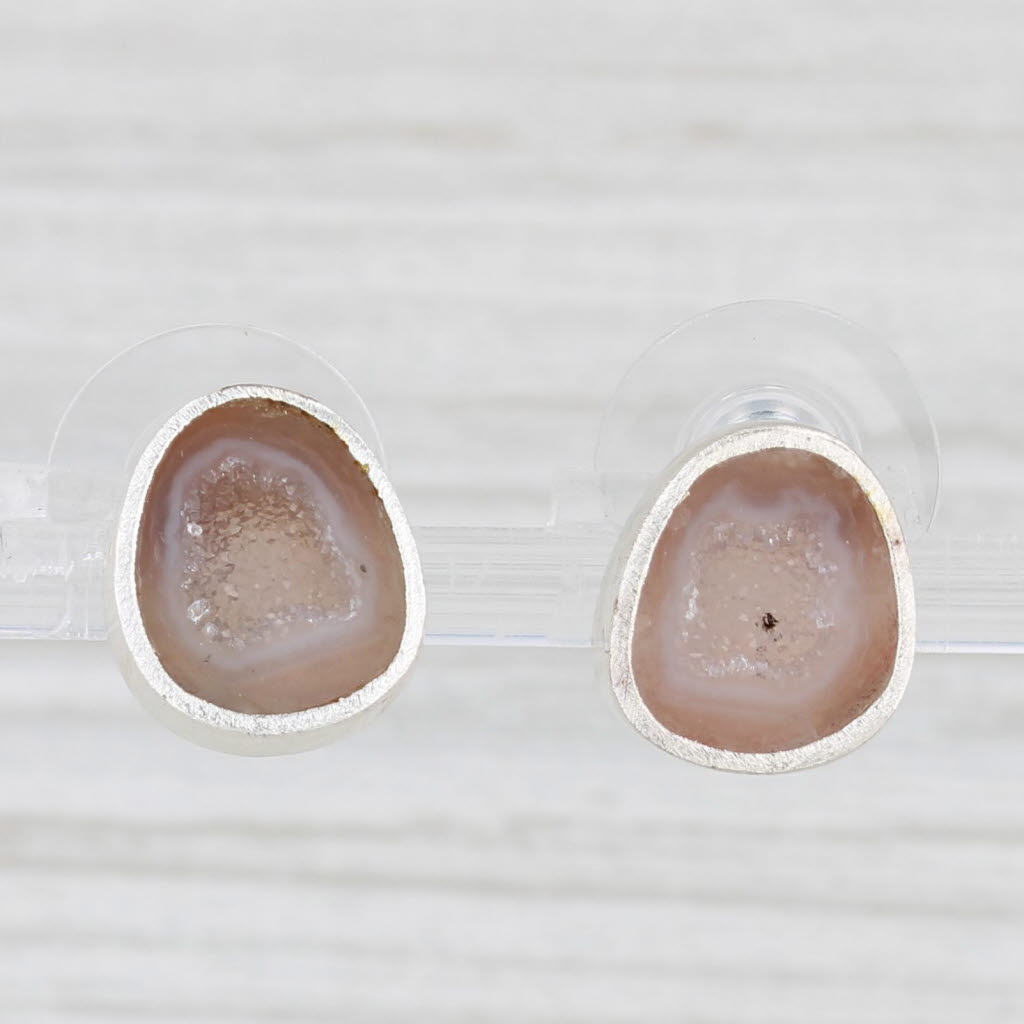 Light Gray New Druzy Agate Stud Earrings Sterling Silver Nina Wynn