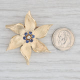 Light Gray 0.36ctw Lab Created Sapphire Diamond Flower Brooch 14k Gold Vintage Floral Pin