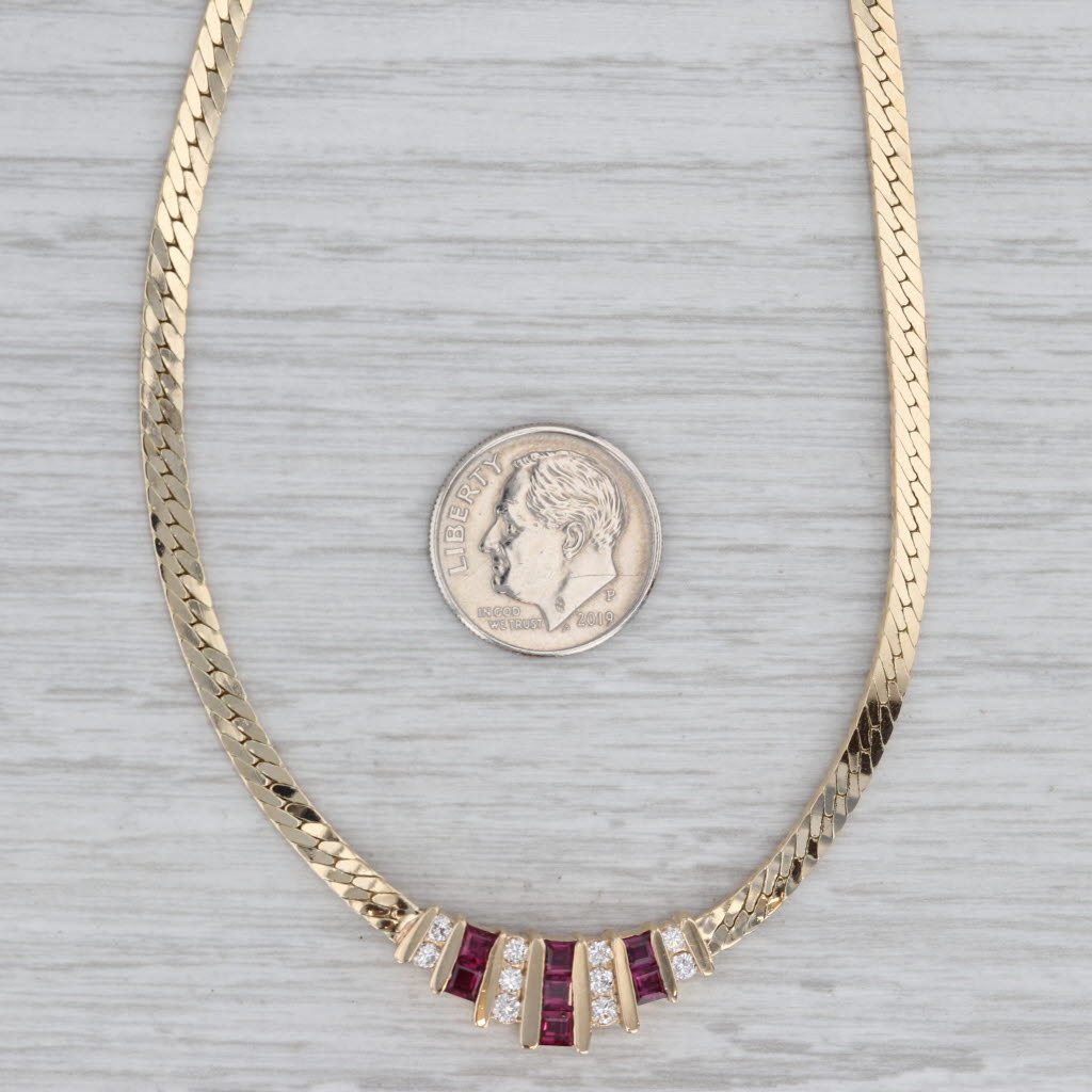 Gray 1.40ctw Ruby Diamond Herringbone Necklace 14k Yellow Gold 16"