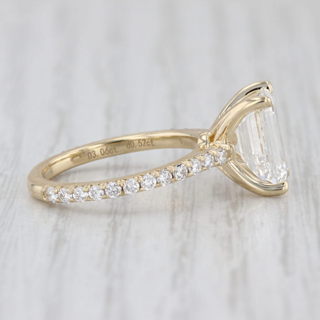 New IGI 3.58ctw Emerald Cut Lab Grown Diamond Engagement Ring 14k Yellow Gold
