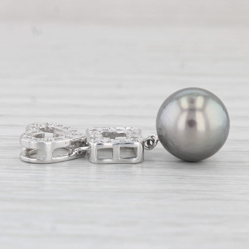 Gray Cultured Pearl 0.20ctw Diamond Heart Pendant 14k White Gold