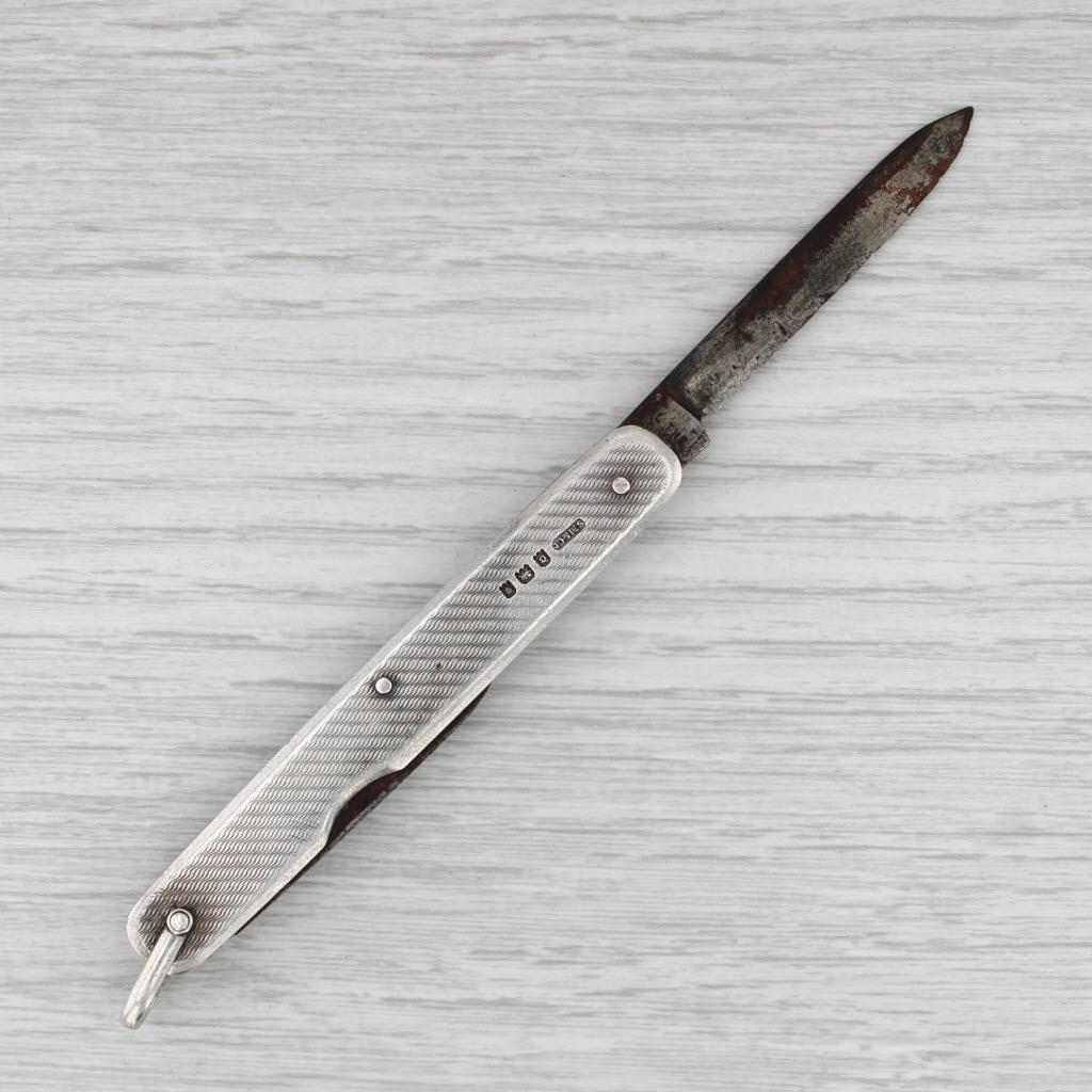 Antique Sampson Mordan London Pocket Knife Sterling Silver Iron Double Blade