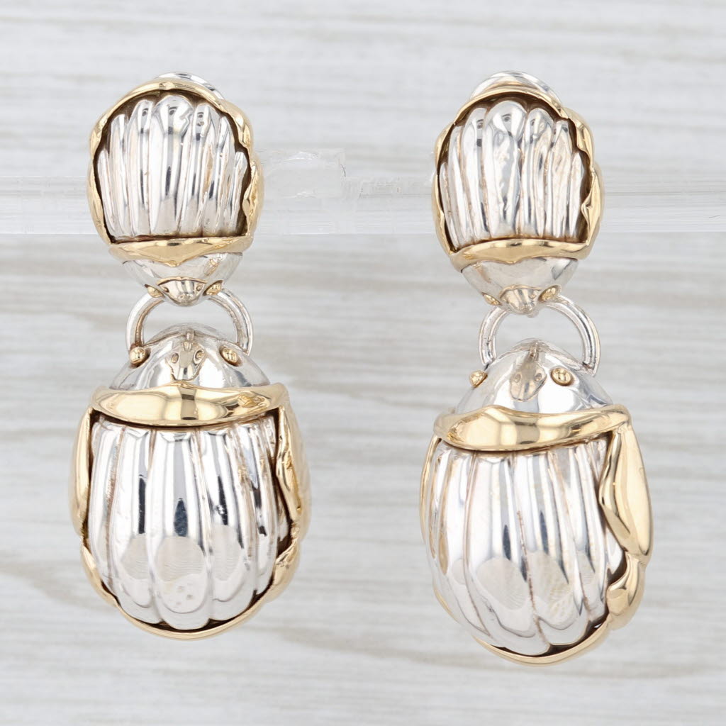 Light Gray Tiffany & Co Large & Small Scarab Earrings Sterling Silver 18k Gold Clip On Drop