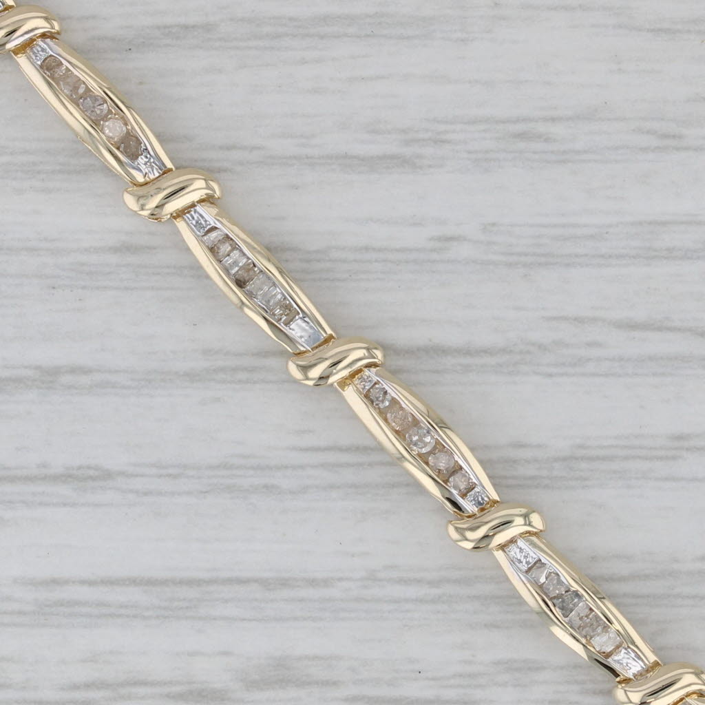 Gray 0.98ctw Diamond Bar Link Bracelet 10k Yellow Gold 7" 4.4mm