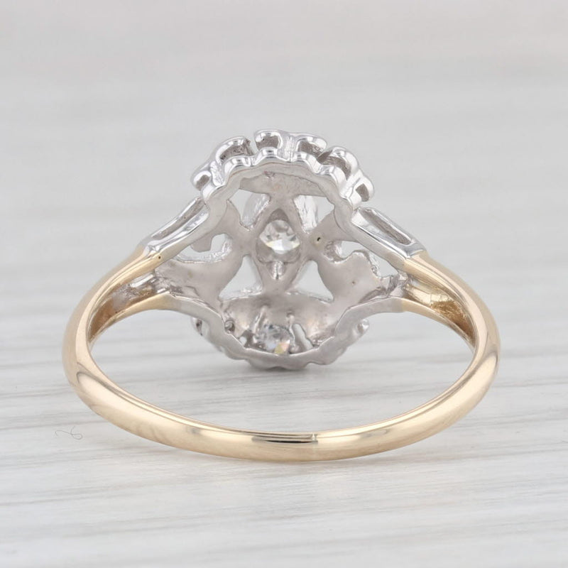 Light Gray Vintage Diamond Accented Openwork Ring 14k White Yellow Gold Size 6