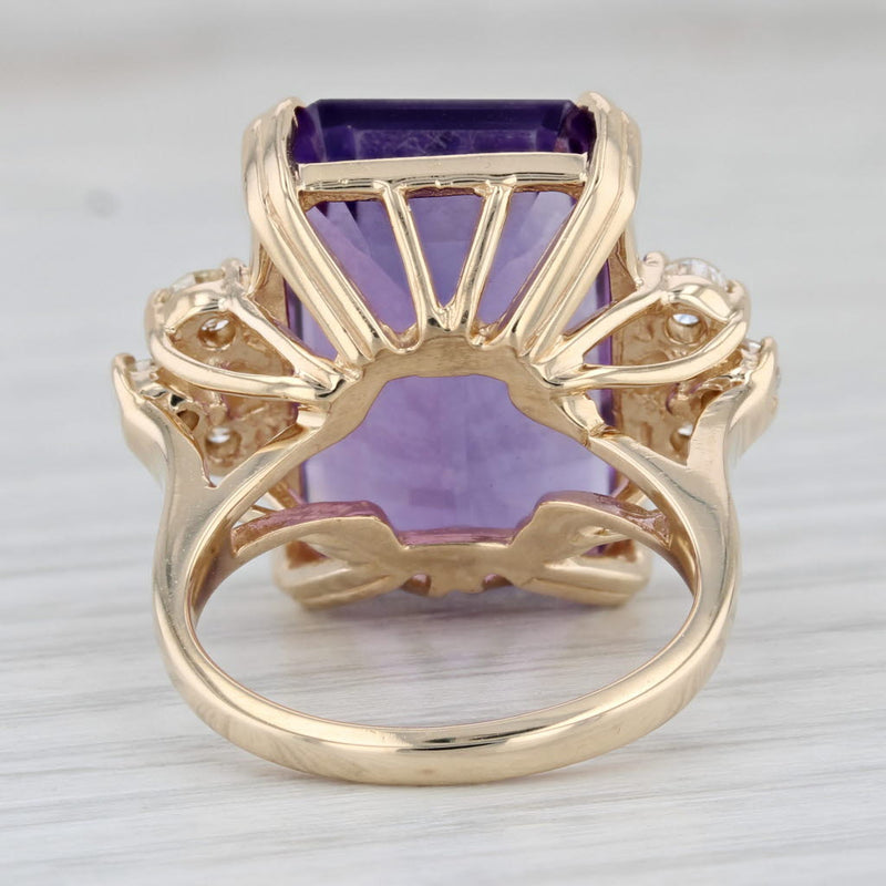 Gray 14ctw Large Emerald Cut Amethyst Diamond Ring 14k Yellow Gold Size 6.25 Cocktail