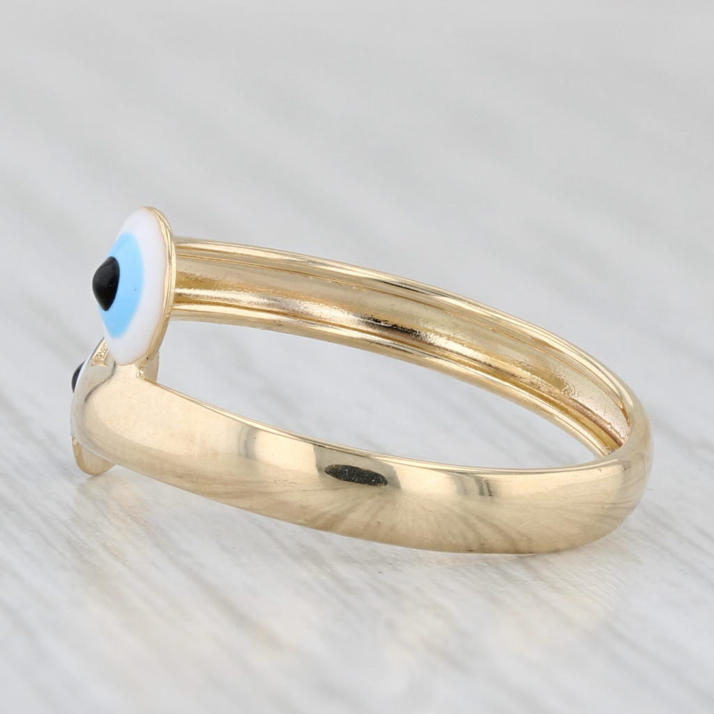 Light Gray New Enamel All Seeing Eye of Deity Bypass Ring 14k Yellow Gold Size 6