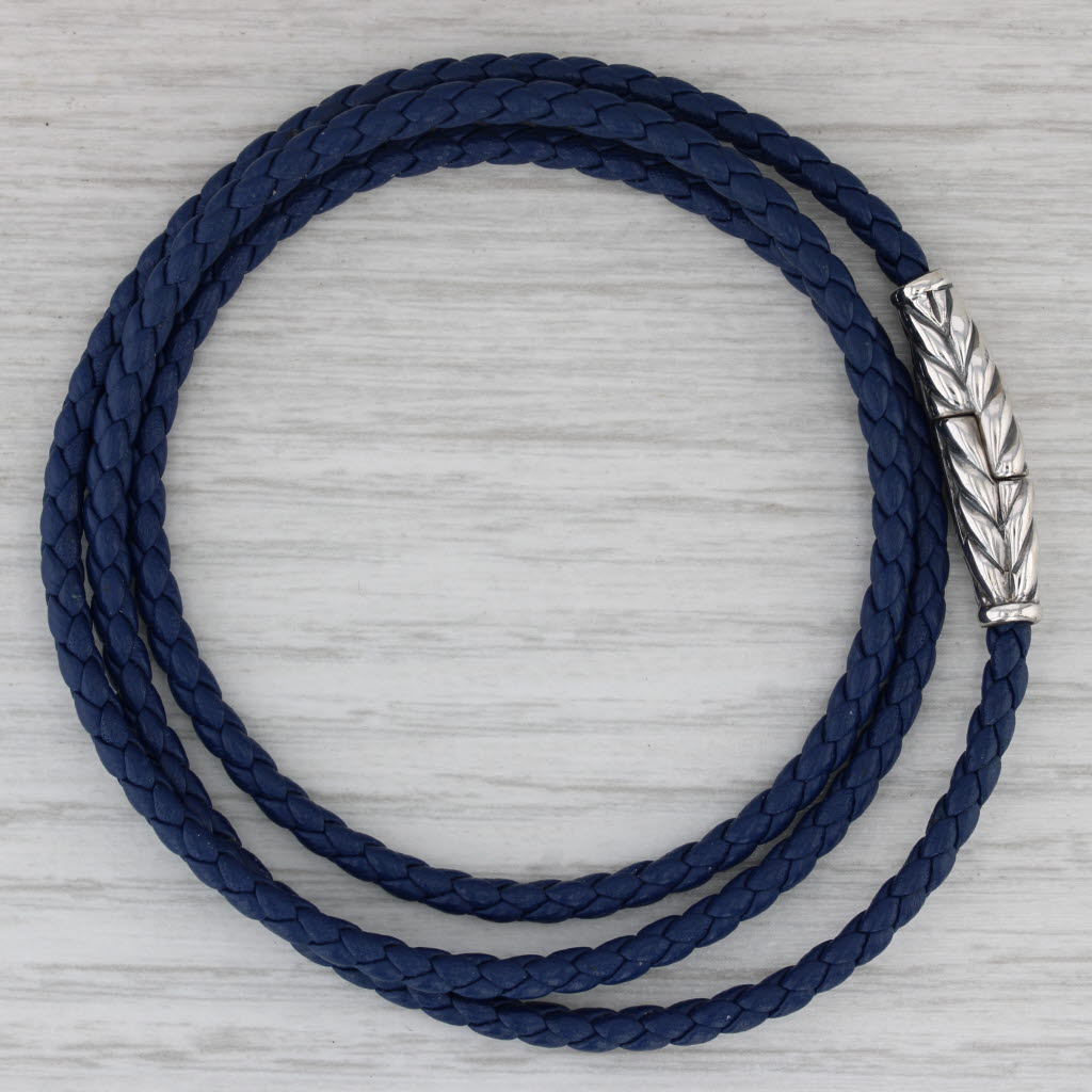 Gray David Yurman Woven Blue Cord Necklace Sterling Silver 23.5" 3.2mm