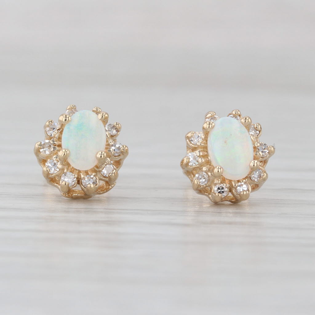 Opal Diamond Halo Stud Earrings 14k Yellow Gold Studs