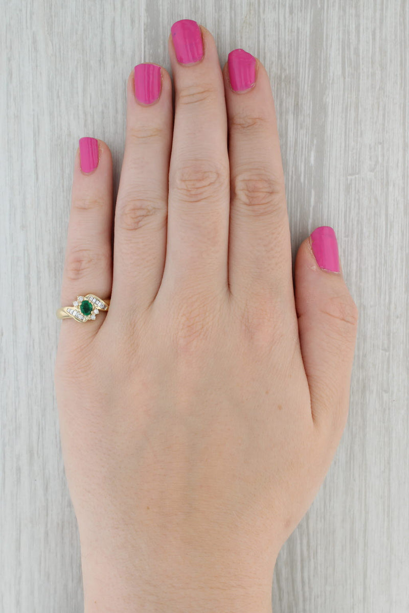 Oval Emerald Diamond Halo Ring 14k Yellow Gold Size 6.5 Bypass
