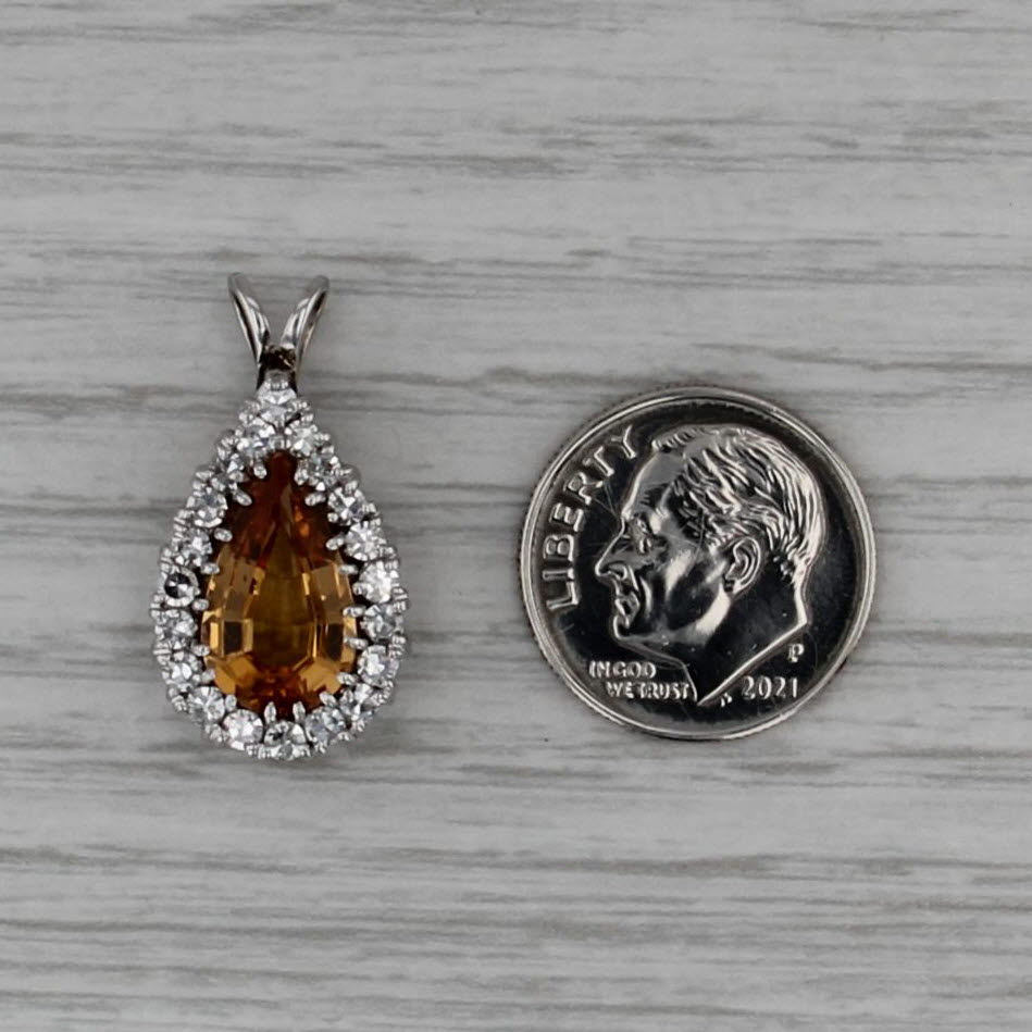 3.40ctw Golden Topaz Diamond Halo Pendant 10k 18k Gold Teardrop