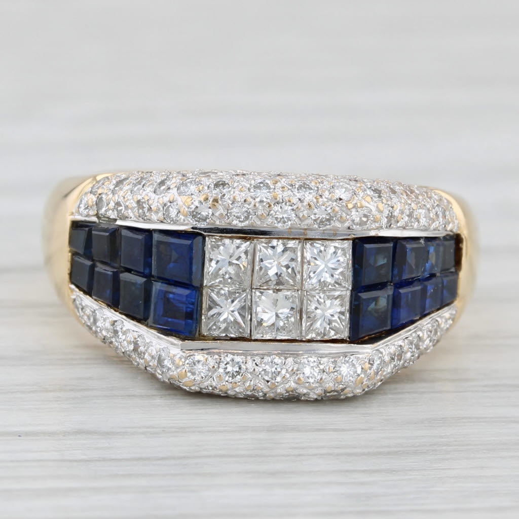 Light Gray 1.94ctw Blue Sapphire Diamond Ring 18k Gold Size 6.75 Cocktail