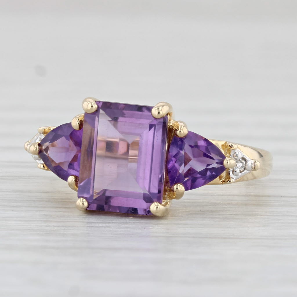 Light Gray 2.80ctw Amethyst Ring 10k Yellow Gold Size 6 Diamond Accents