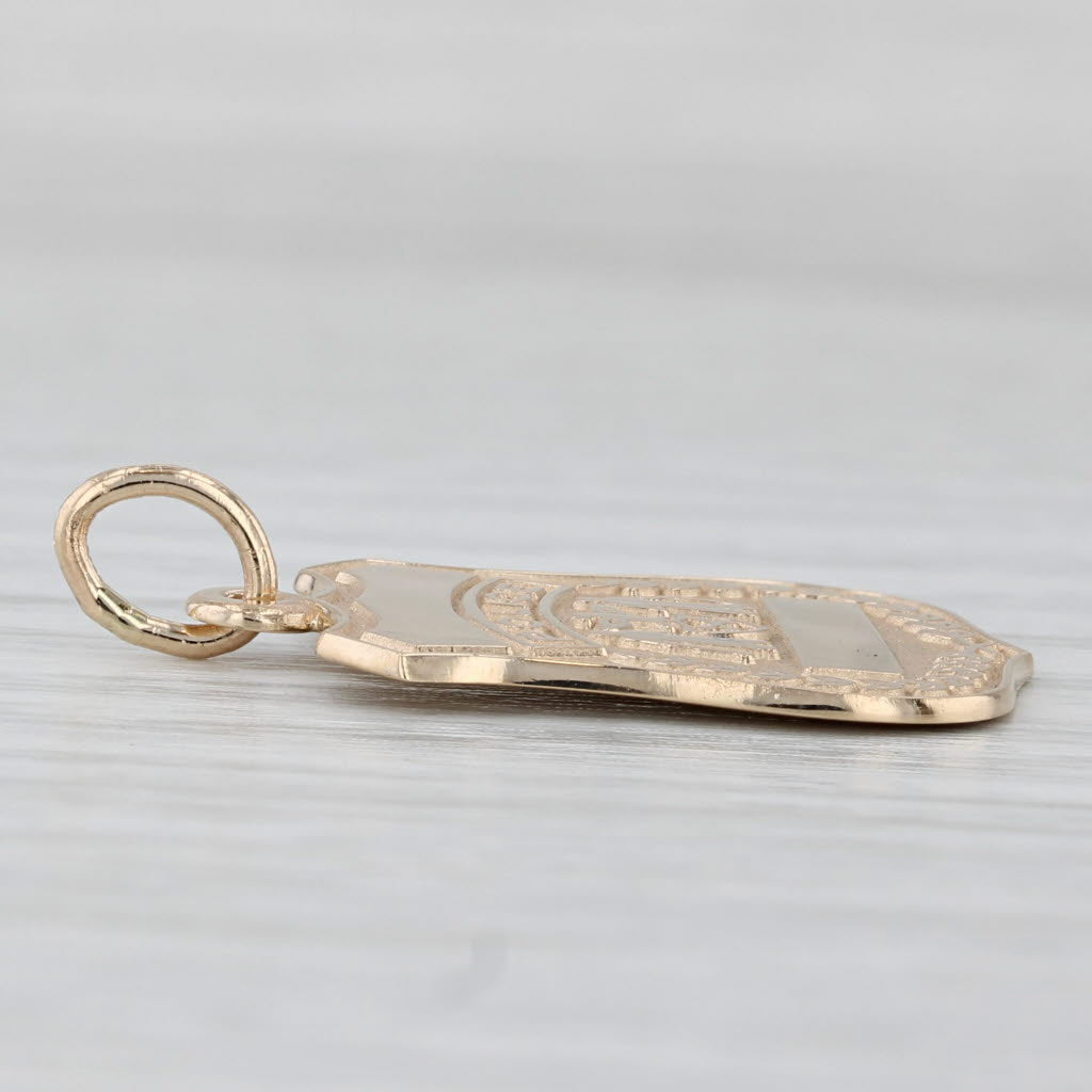 Light Gray Shield Badge Pendant 14k Yellow Gold Charm Engravable